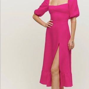 Reformation Belgium Linen Dress in Corvette Pink, size 8